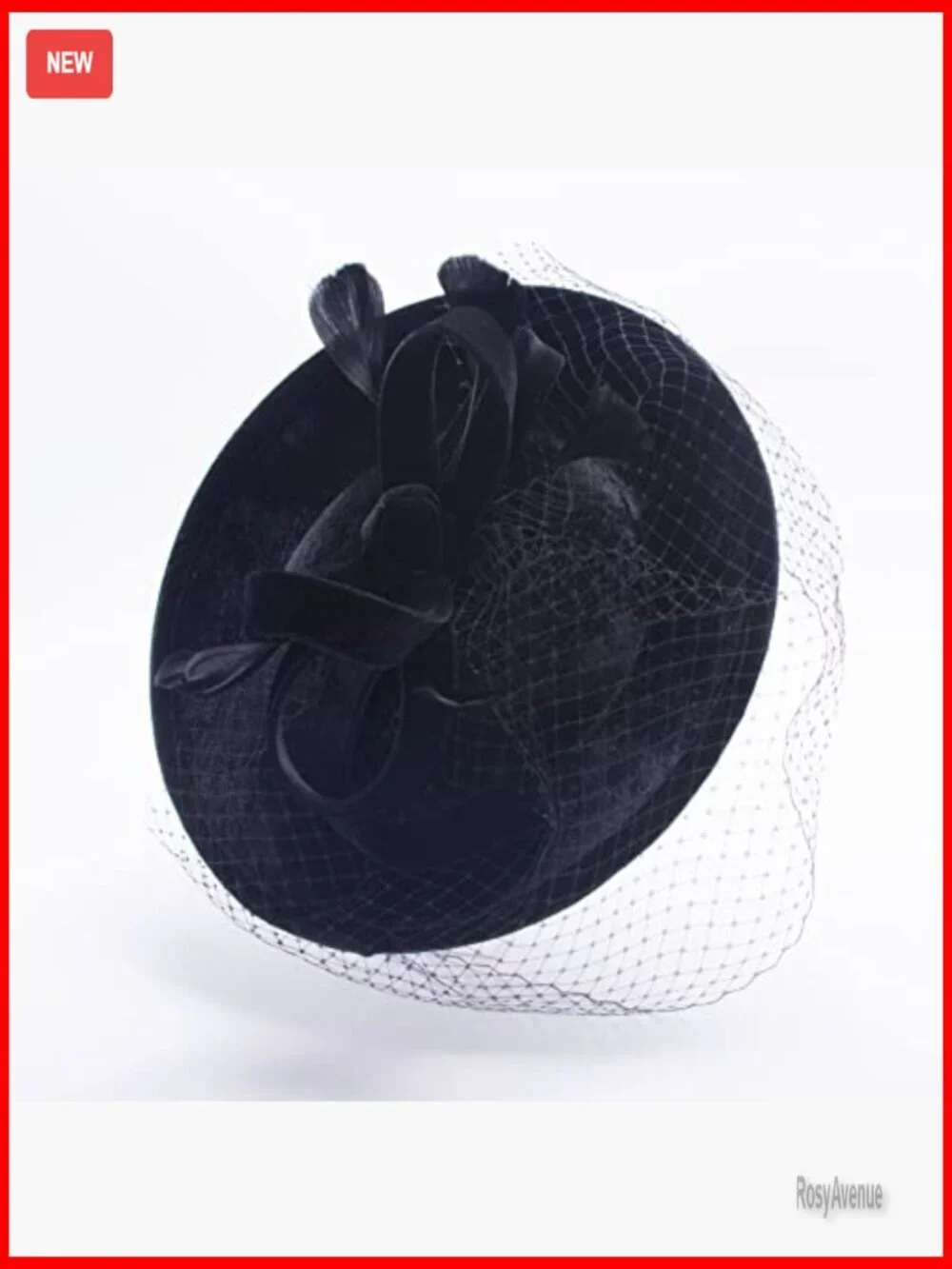 Velvet Fascinator Headpiece with Veil Netting and Feathers for Weddings